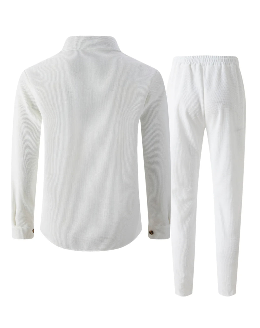 Men's casual two-piece waffle texture suit (including button-down top and elastic waist pants) - fashionable street casual sport