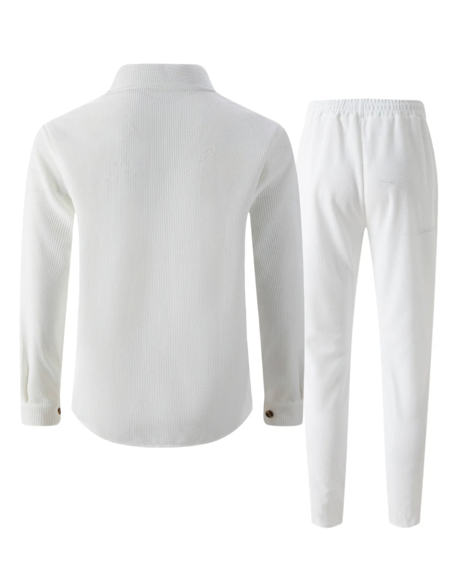 Men's casual two-piece waffle texture suit (including button-down top and elastic waist pants) - fashionable street casual sport
