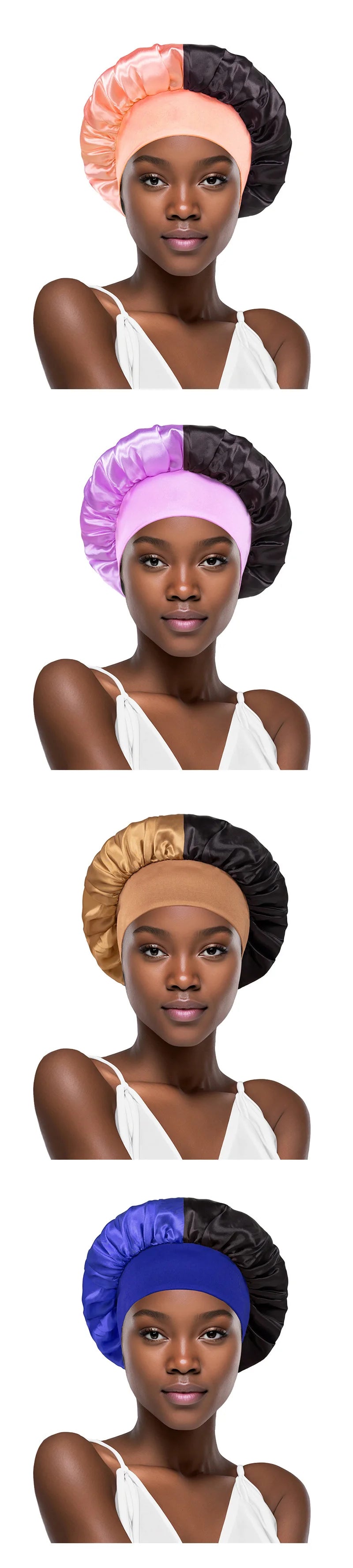 Women Wide Edge Satin Bonnet Sleeping Hat Double Colors Round Shower Caps Unisex Cap Apparel Accessories