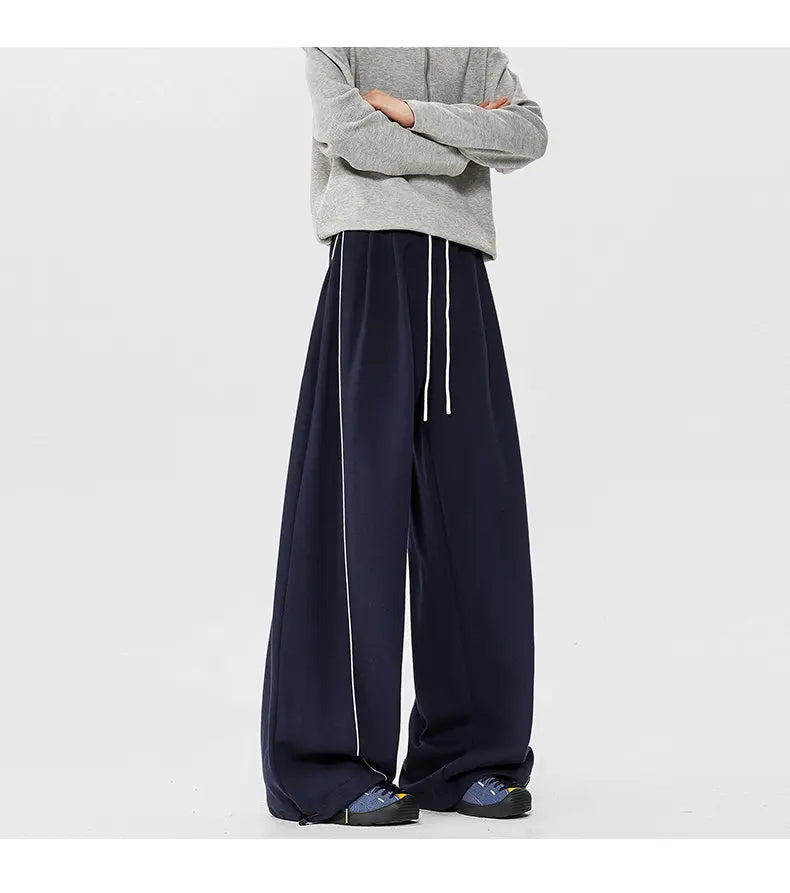 Men's Minimalist Oversized Wide Leg Sweatpants Contrast Stripe Drawstring Waist Streetwear Pants