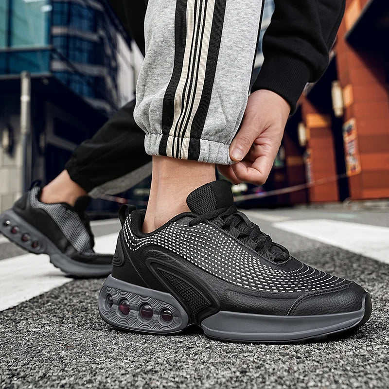 Mens Running Shoes Trendy PU Leather Luxury Design Cosy Cushioning Sneakers Breathable Street Fashion Fitness Training Shoes