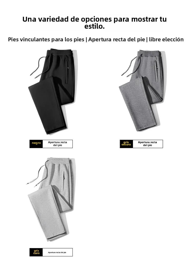 Men's Casual Straight Leg Pants Spring Autumn Loose Fit Fce Lined Bla ey Versatile Winter Trendy Brand Sweatpants