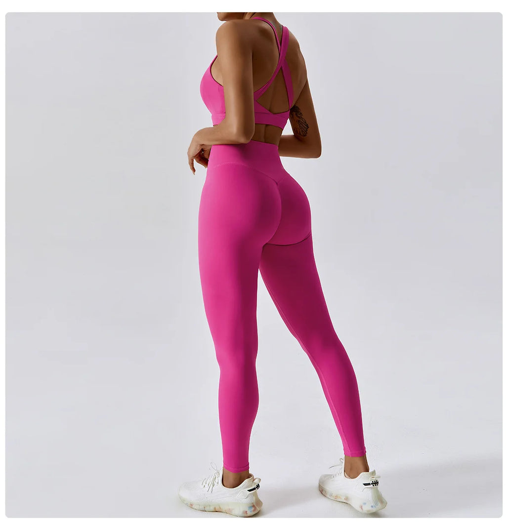 Women's Tracksuit 2PCS Fitness Suit Yoga Sets Sportswear Workout Sports Bra High Waist Leggings Gym Clothing Push Up Sports Suit