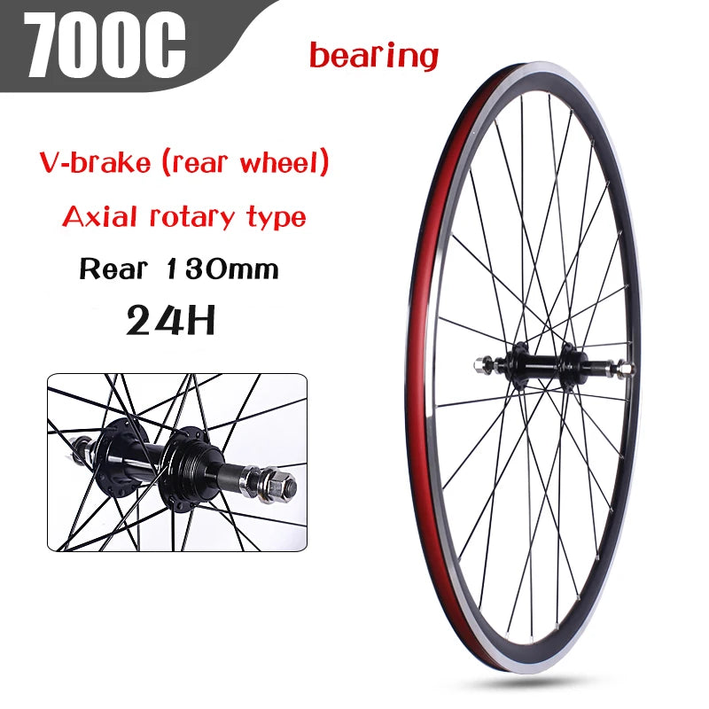 Road Bicycles Wheel Set 700C V Brake Bearing Card QR Hubs 100X130mm 24H Double Layer Aluminum Alloy 30mm Rim 7/10S Bike Wheels