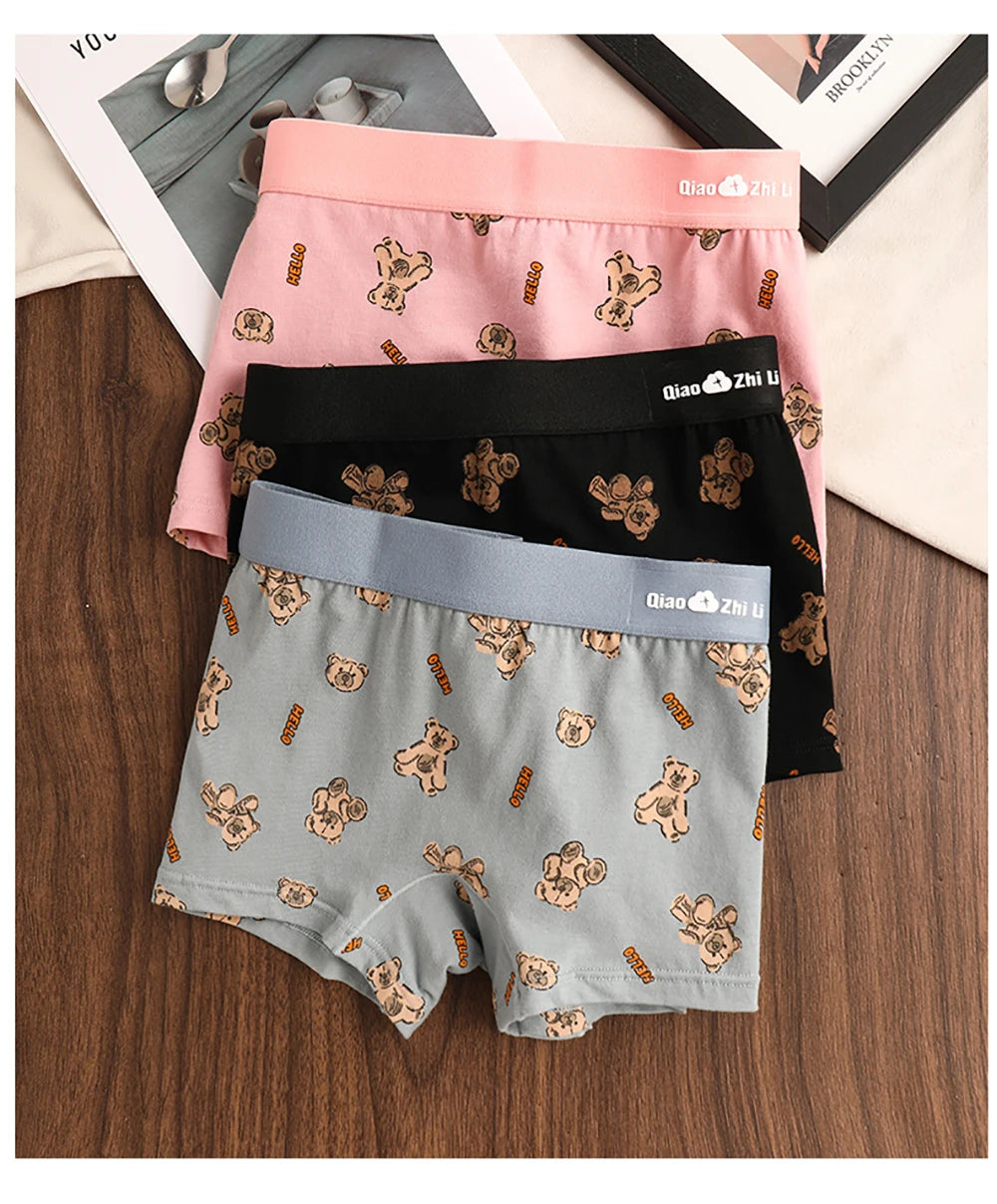 3PCS/Pack Autumn Winter Cotton Cute Bear Print Women's Panties Antibacterial Breathable Crotch Underwear Comfortable Soft Linger