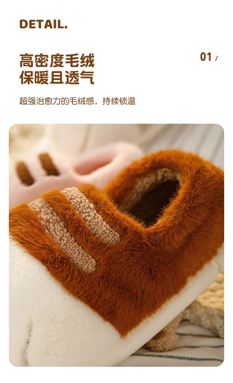 Newest cat paw feet slippers woman fluffy closed heel home shoes for women winter warm slip on animal claw slipper furry loafer