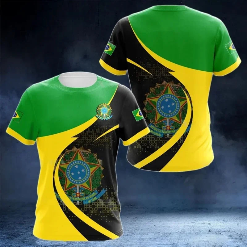3D Printed Brazil Flag T Shirt Men Brazilian Football Pattern T-Shirts Summer Street Sports Round Neck Tops Short Sleeve Tees