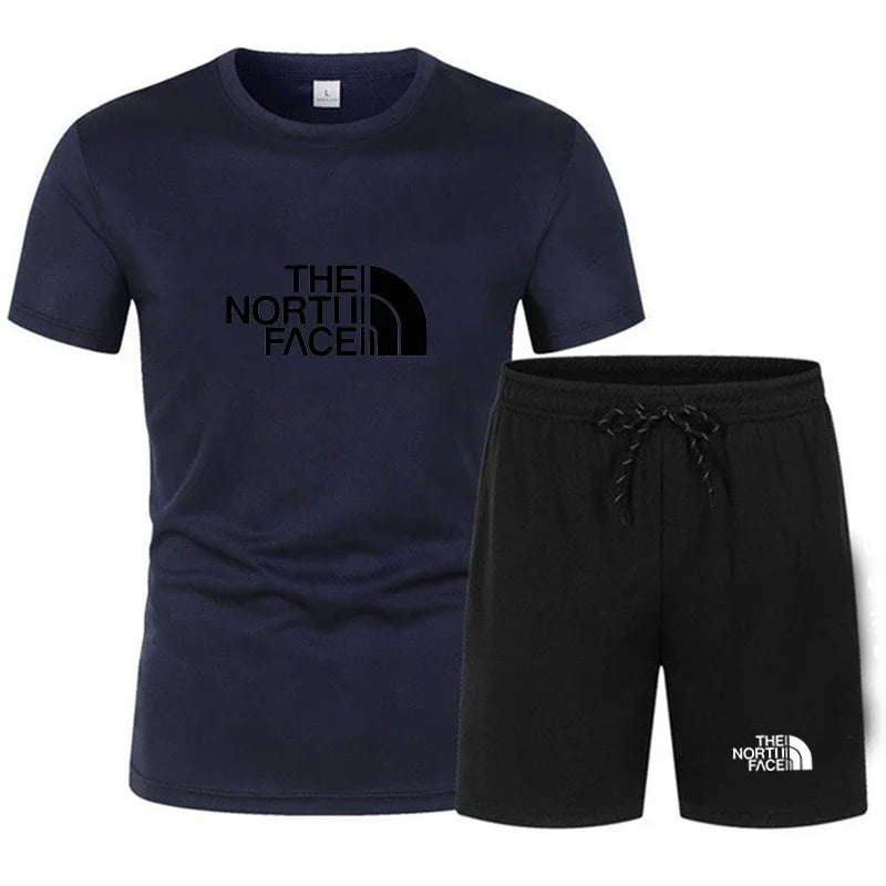 The new slim-fit men's mesh sports outfit includes a T-shirt and trousers, a two-piece set. It is a fashionable sports outfit in