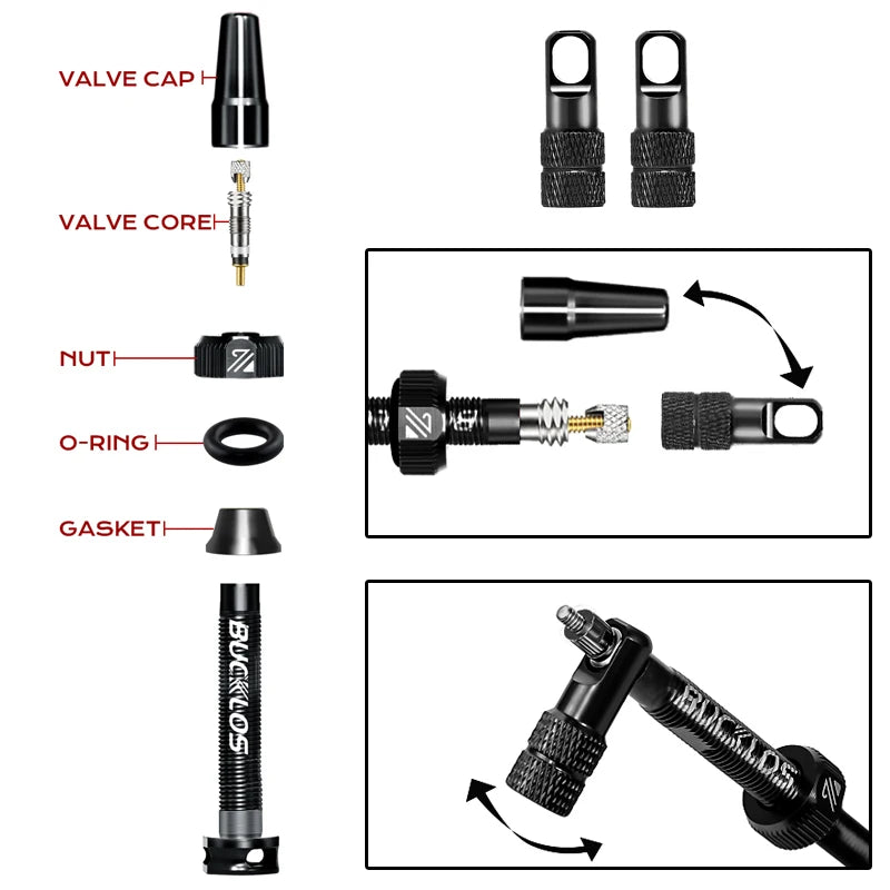 BUCKLOS 40/44/55/60/65/80/100mm Tubeless Valves Bike Aluminum Alloy Presta Nipples Removable Core Air Valve for Road MTB Bicycle