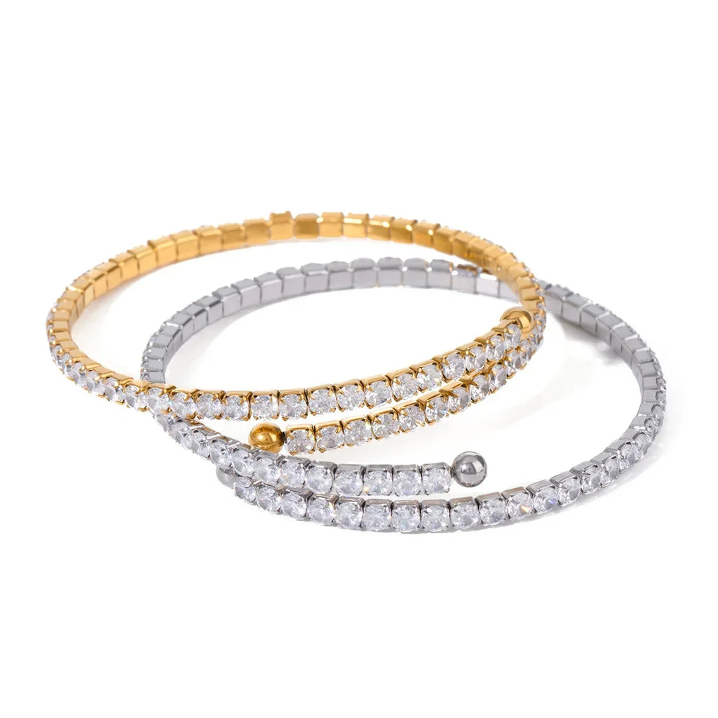 Stainless Steel Full Zirconia Bracelet, 18K Gold Plated Titanium Steel Bangle, Sparkling Luxury Fashion Jewelry for Women