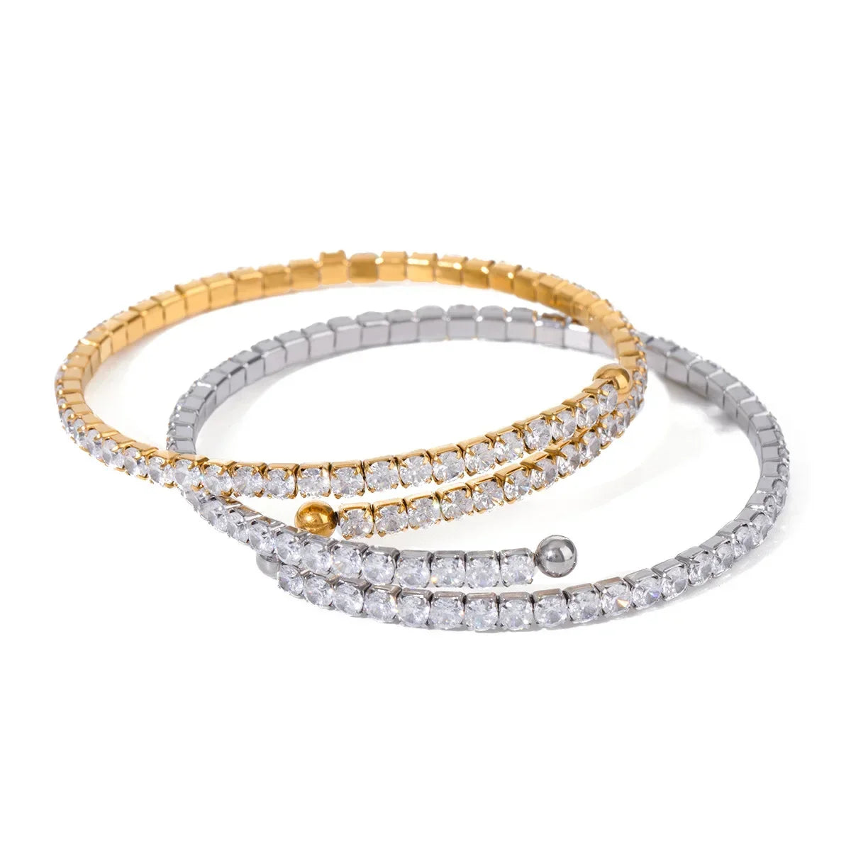 Stainless Steel Full Zirconia Bracelet, 18K Gold Plated Titanium Steel Bangle, Sparkling Luxury Fashion Jewelry for Women