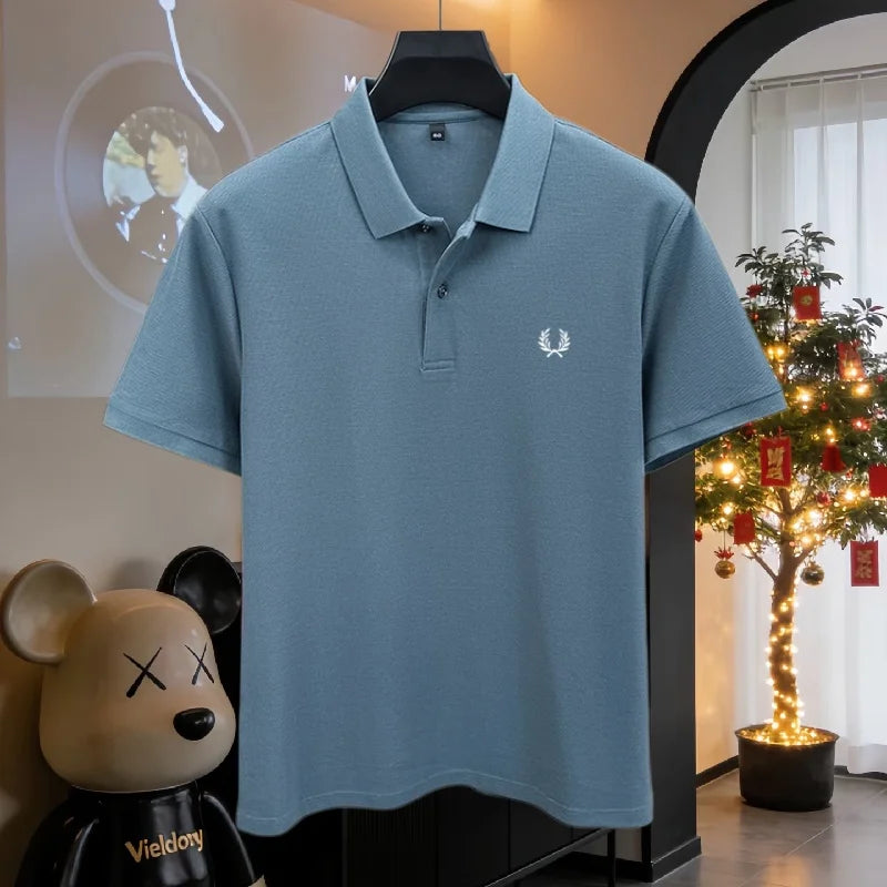 100% pure cotton 2026high-end brand men's short sleeve polo shirt summer fashion luxury wheat embroidery golf top casual T-shirt