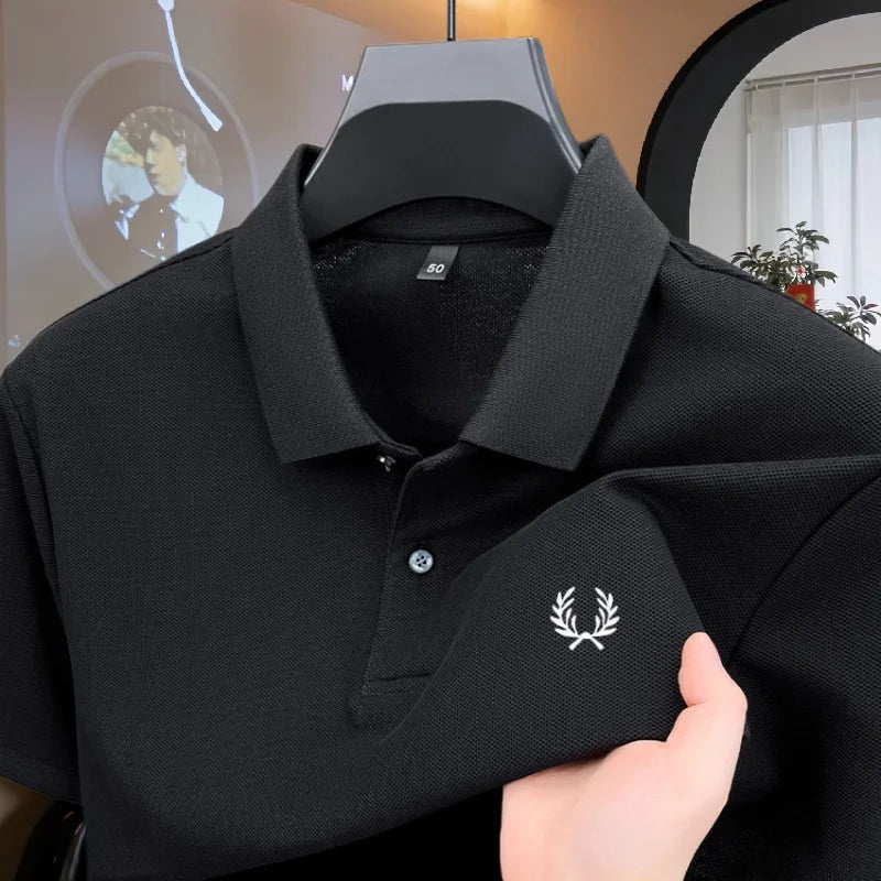 100% pure cotton 2026high-end brand men's short sleeve polo shirt summer fashion luxury wheat embroidery golf top casual T-shirt