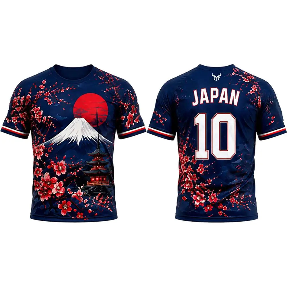 New Japanese Style Print Football Jersey Summer Breathable And Quick-drying Cherry Blossom Graphic T-shirt Unisex Casual Tops
