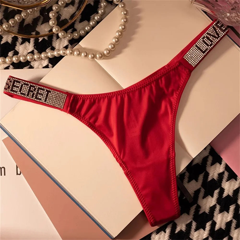 Wine Red/Leopard Sexy Shinning Rhinestone Thong Women's Seamless Underwear Sexy Sports Ladies Plus-size T-back Panties