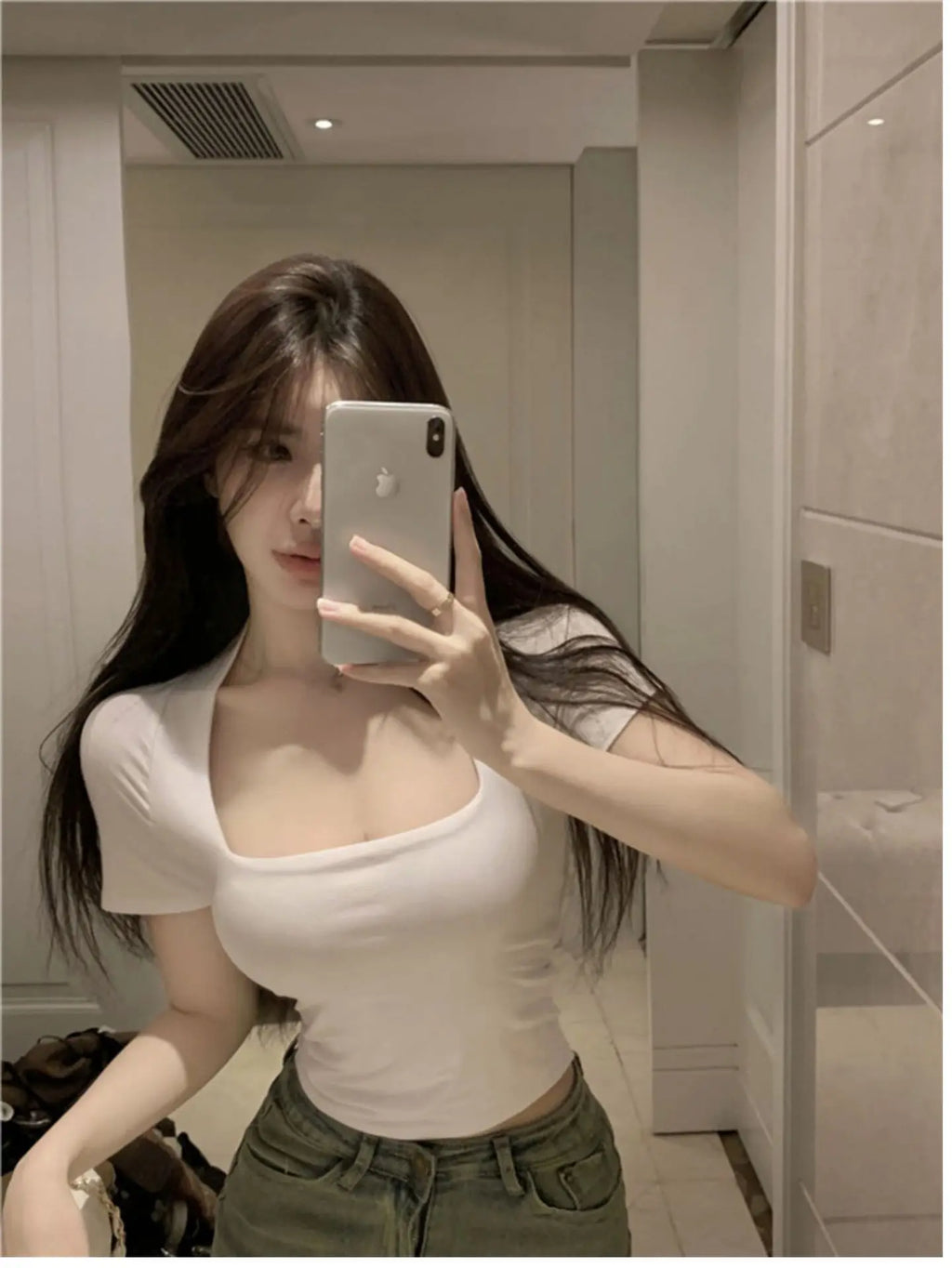 2026 Summer Y2K T shirt Women V-Neck Sexy Korean Fashion Slim Tees Crop Top Short Sleeve Woman Red Vintage Clothing Clothes Kpop