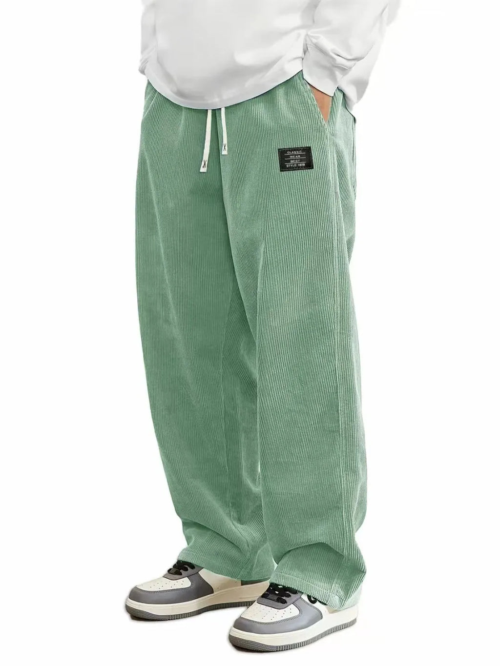 Men'S Corduroy Straight Leg Pants with Drawstring Waist,  Pockets, and Logo Design - Stretchy, Casual Fit for Everyday Wear
