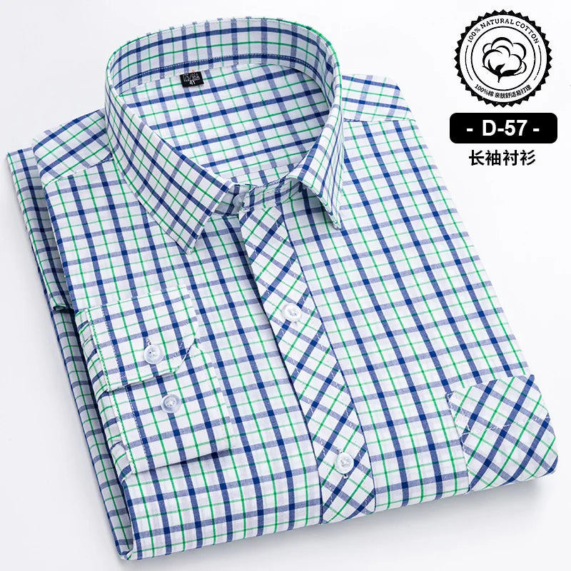 New Cotton Plaid Casual Shirts For Men Long Sleeve Fashion Print Checked Regular Fit Mens Plaid Shirts Dress Daily Clothing Soft