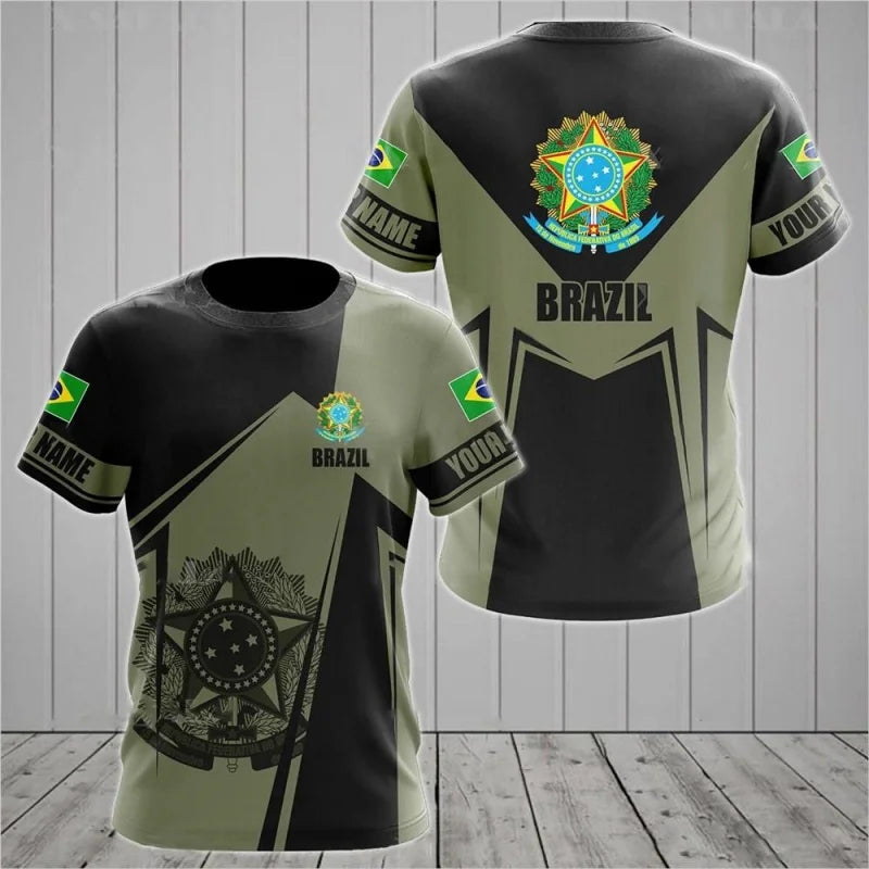 3D Printed Brazil Flag T Shirt Men Brazilian Football Pattern T-Shirts Summer Street Sports Round Neck Tops Short Sleeve Tees