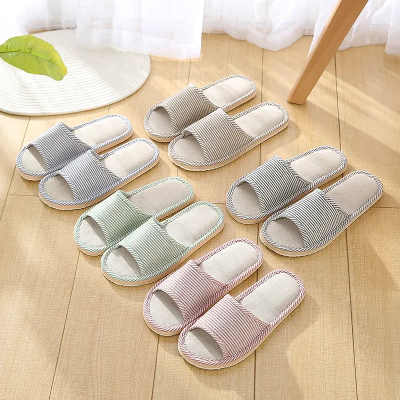 Four Season Linen Home Slippers Women Indoor Bedroom Women House Slides Autumn Unisex Lovers Shoes Adults Outdoor Casual Sandals