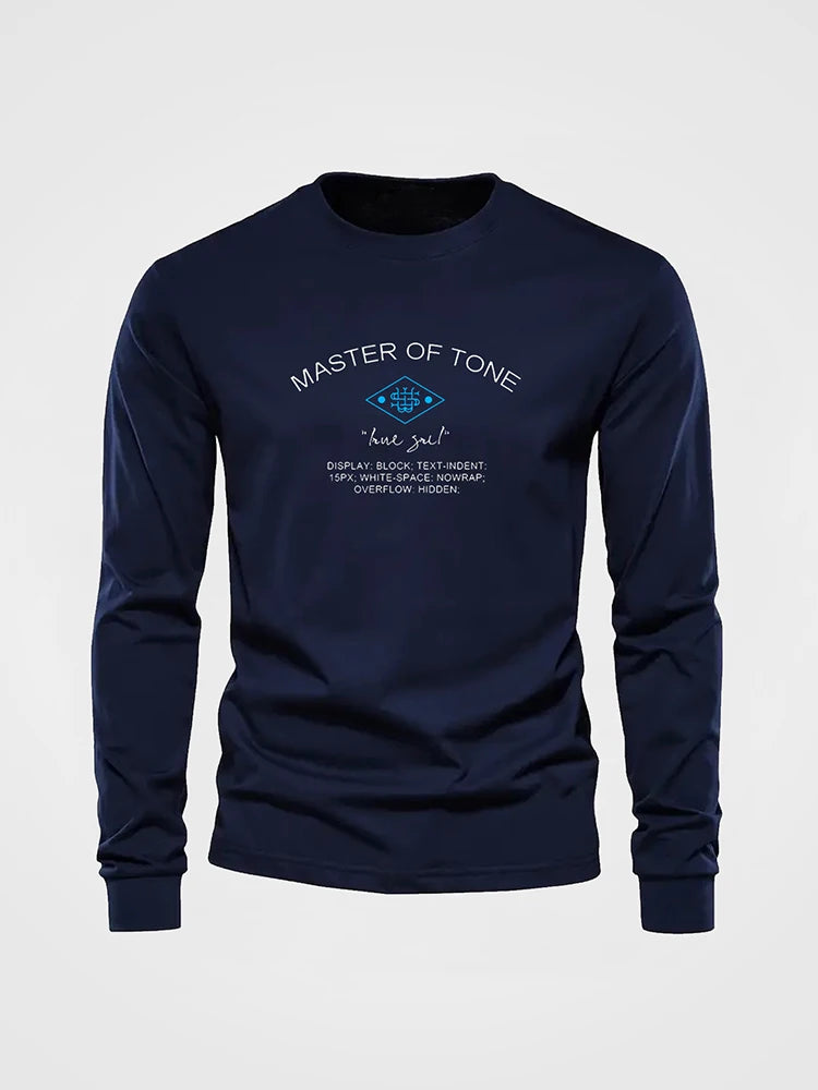 Simple Smiley Face Printed Men's Fashion Long-sleeve Round Neck T-shirt Autumn and Spring Season Mens Home Leisure Plus Size Top
