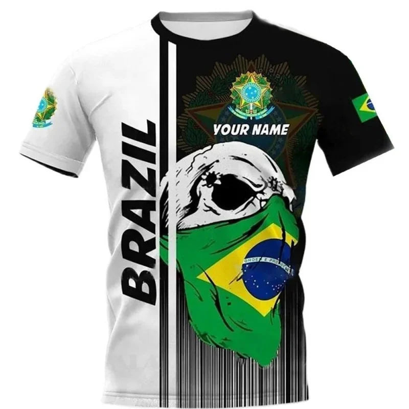 3D Printed Brazil Flag T Shirt Men Brazilian Football Pattern T-Shirts Summer Street Sports Round Neck Tops Short Sleeve Tees