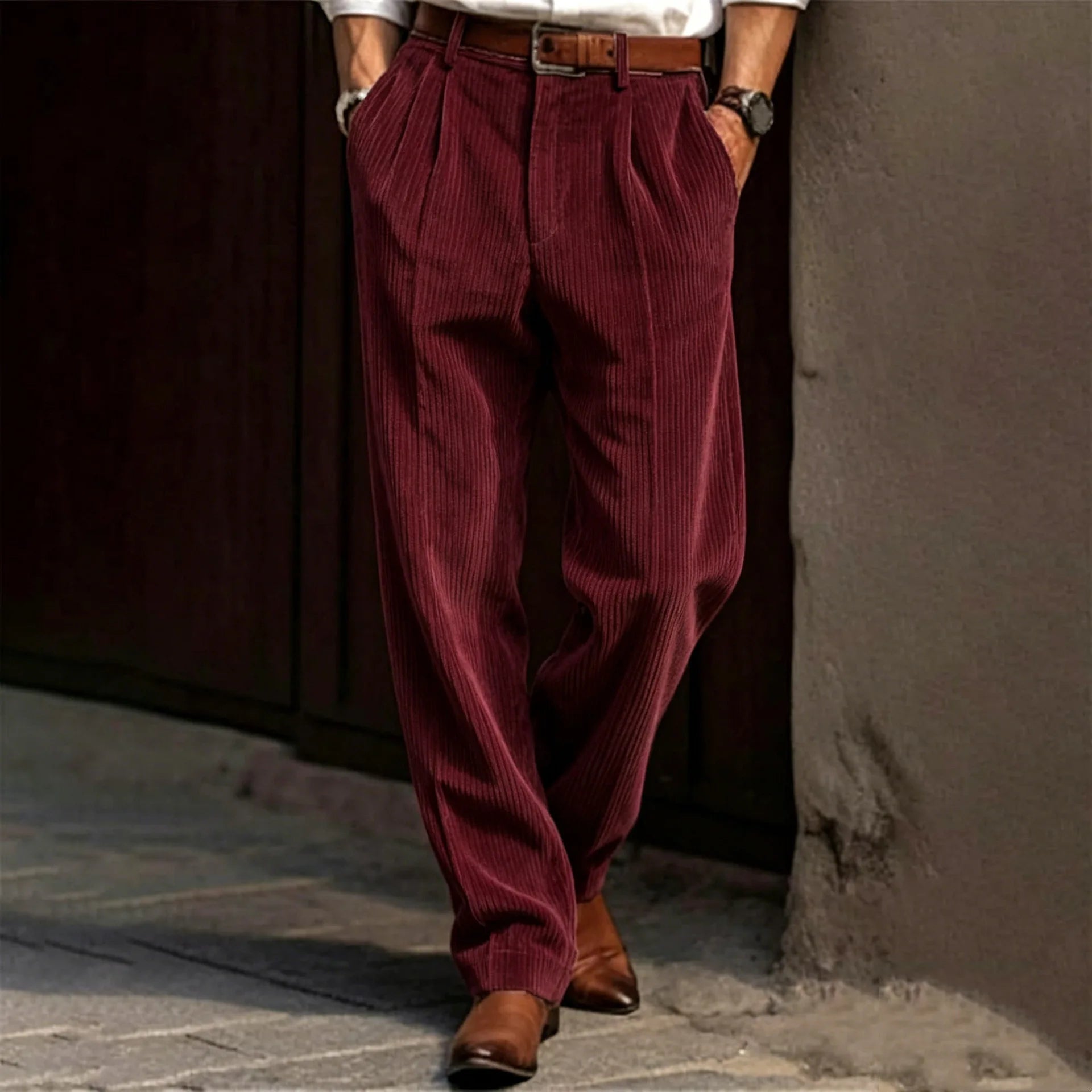 Spring and Autumn Men's Corduroy Pants - New Streetwear Style - Stretch-Fit Casual Striped Trousers - Fashionable Business Pants