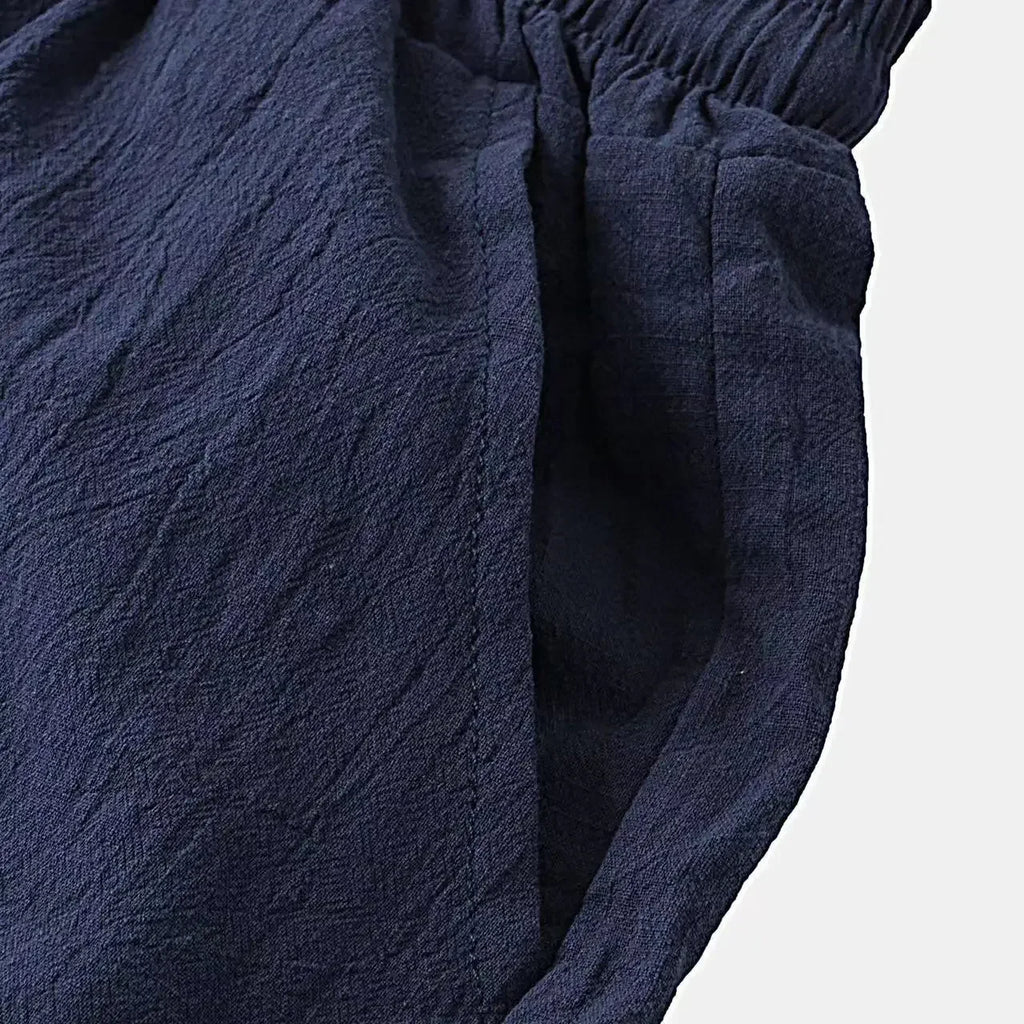 Summer Solid Cotton and Linen Suit Men'SSolid Color Fashion Lapel Short-sleeved Shirt Shorts Two-Piece Set S-3xl