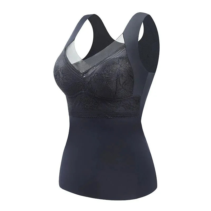 2pcs Woman Thermal Underwear Thermo Lingerie Winter Soft Warm Top Wear Thermo Vest  Undershirt Intimate Lace with Bra Padded