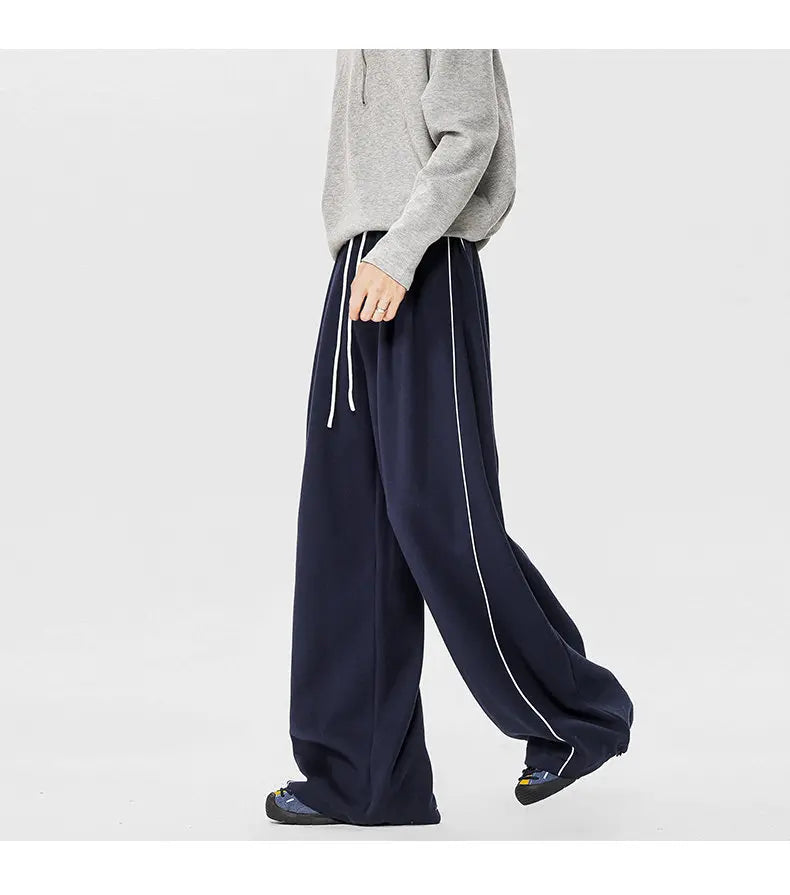 Men's Minimalist Oversized Wide Leg Sweatpants Contrast Stripe Drawstring Waist Streetwear Pants