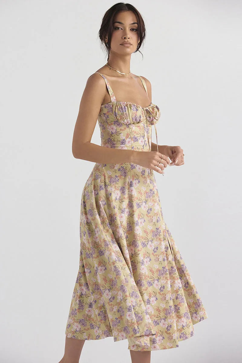 Luxury new temperament solid color fashion high-end halter dress floral dress women