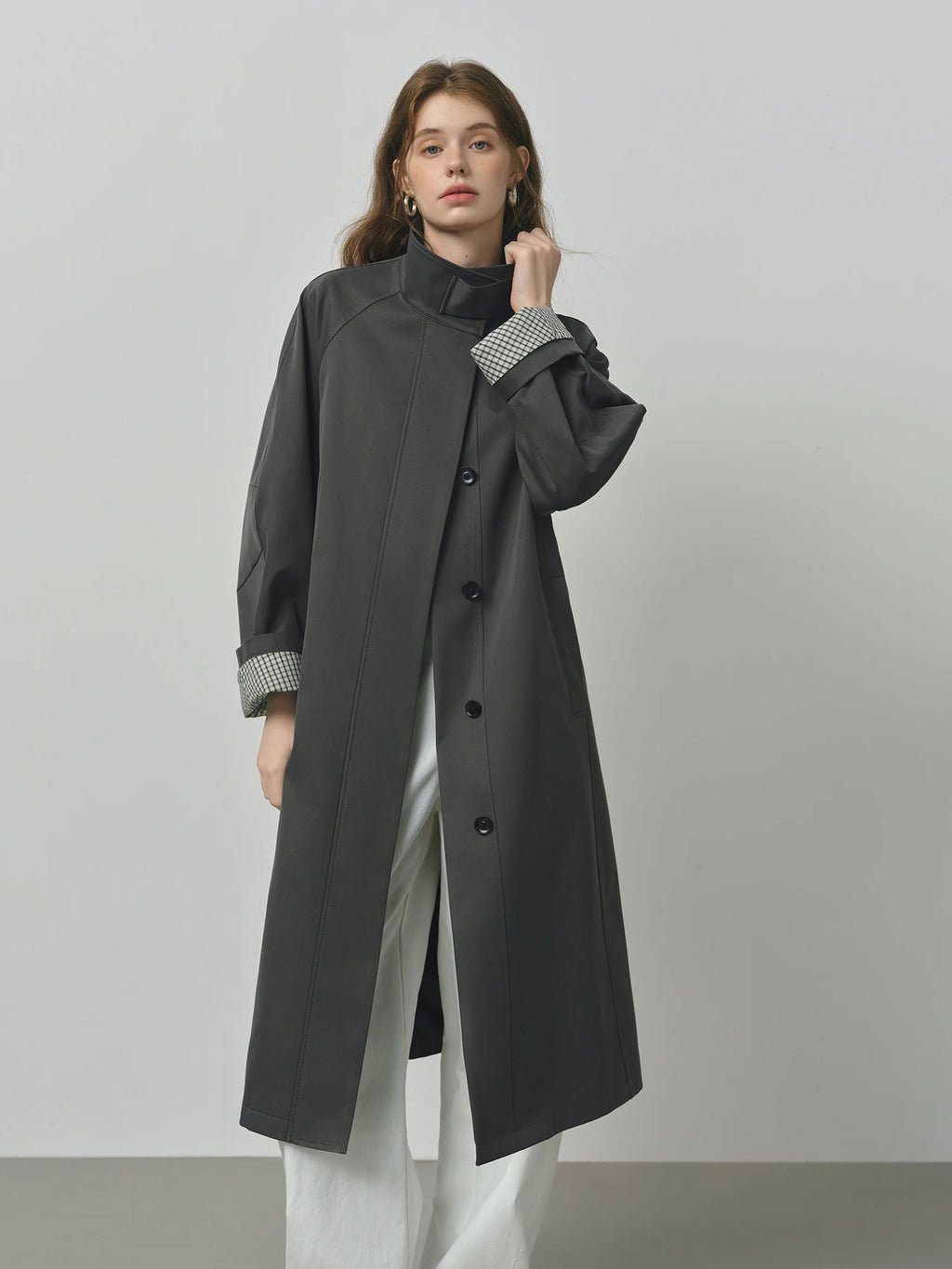 FSLE British Style Design Stand Collar Windbreaker Trench Jacket for Women 2025 Autumn New Arrival Casual Chic Coats for Women