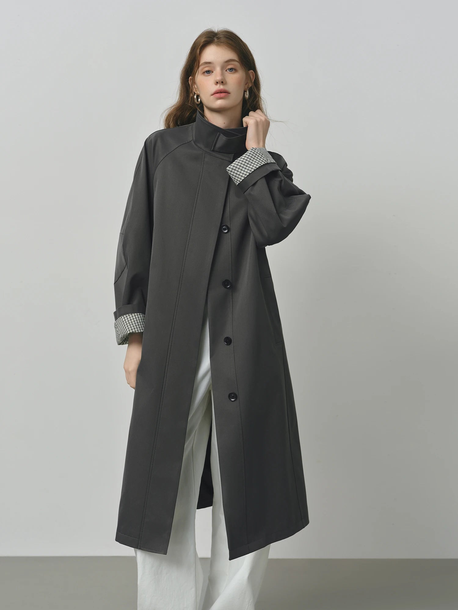 FSLE British Style Design Stand Collar Windbreaker Trench Jacket for Women 2025 Autumn New Arrival Casual Chic Coats for Women