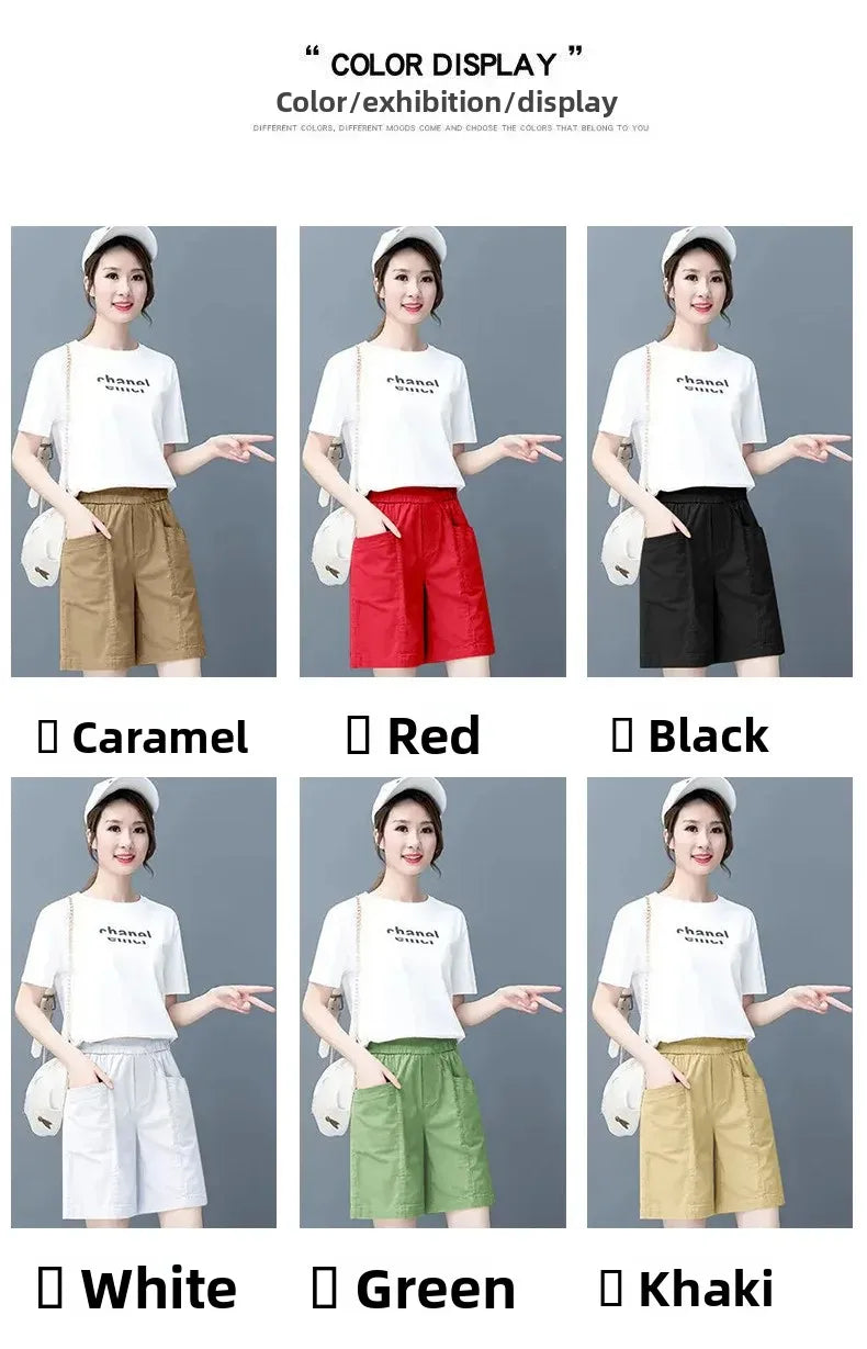 Summer Casual Loose High Waist Slimming Cotton Wide Leg Five-Quarter Length Women's Shorts Versatile Workwear Style Shorts