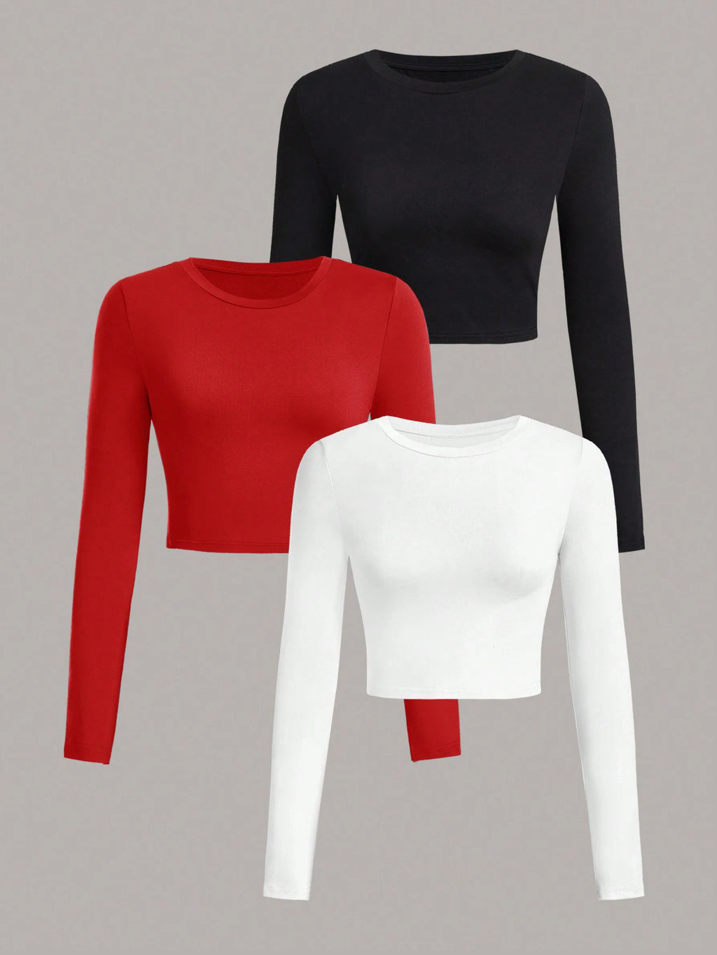 3 Pieces Solid color Woman T-shirt O-neck long Sleeve crop tops for women girls sexy street wear top tees