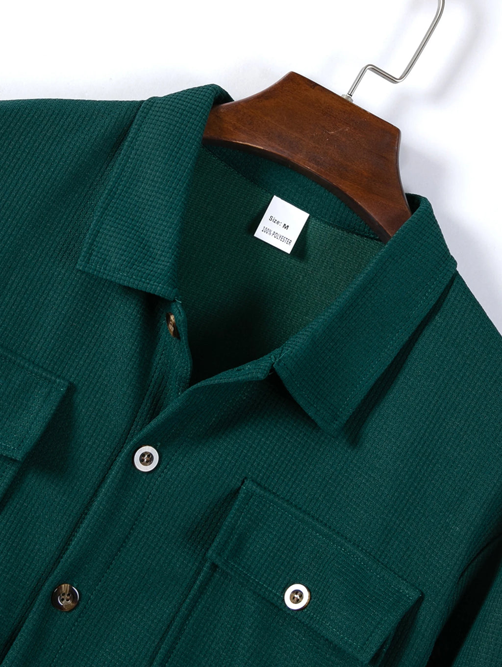 Men's Waffle Knit Button Down Shirt - Casual Long Sleeve Turn Down Collar Chest Pocket Work Shirt