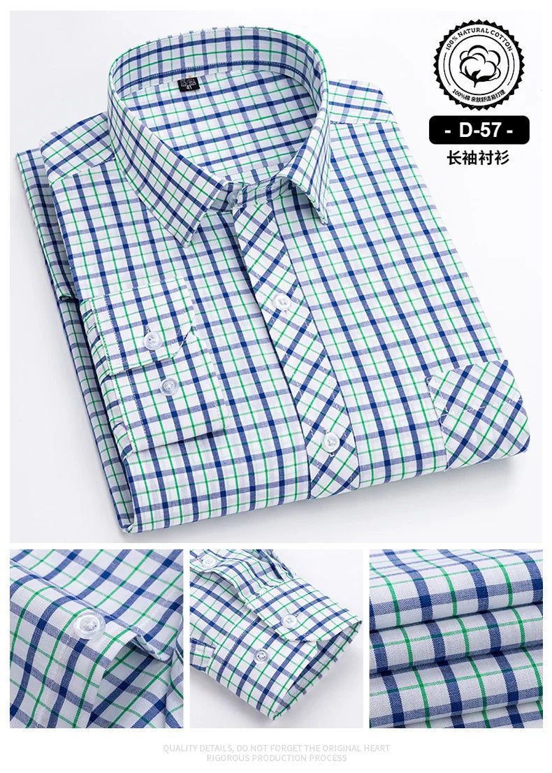 New Cotton Plaid Casual Shirts For Men Long Sleeve Fashion Print Checked Regular Fit Mens Plaid Shirts Dress Daily Clothing Soft