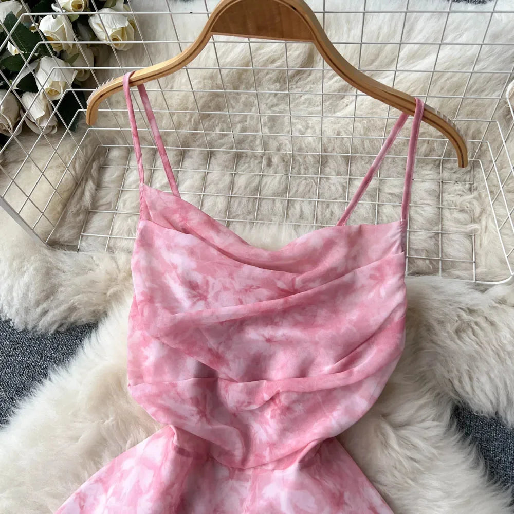 SINGREINY Women Floral Spaghetti Strap Dress Elastic Ruched Sexy Hollow Backless Party Dress Summer Boho Vacation Beach Sundress