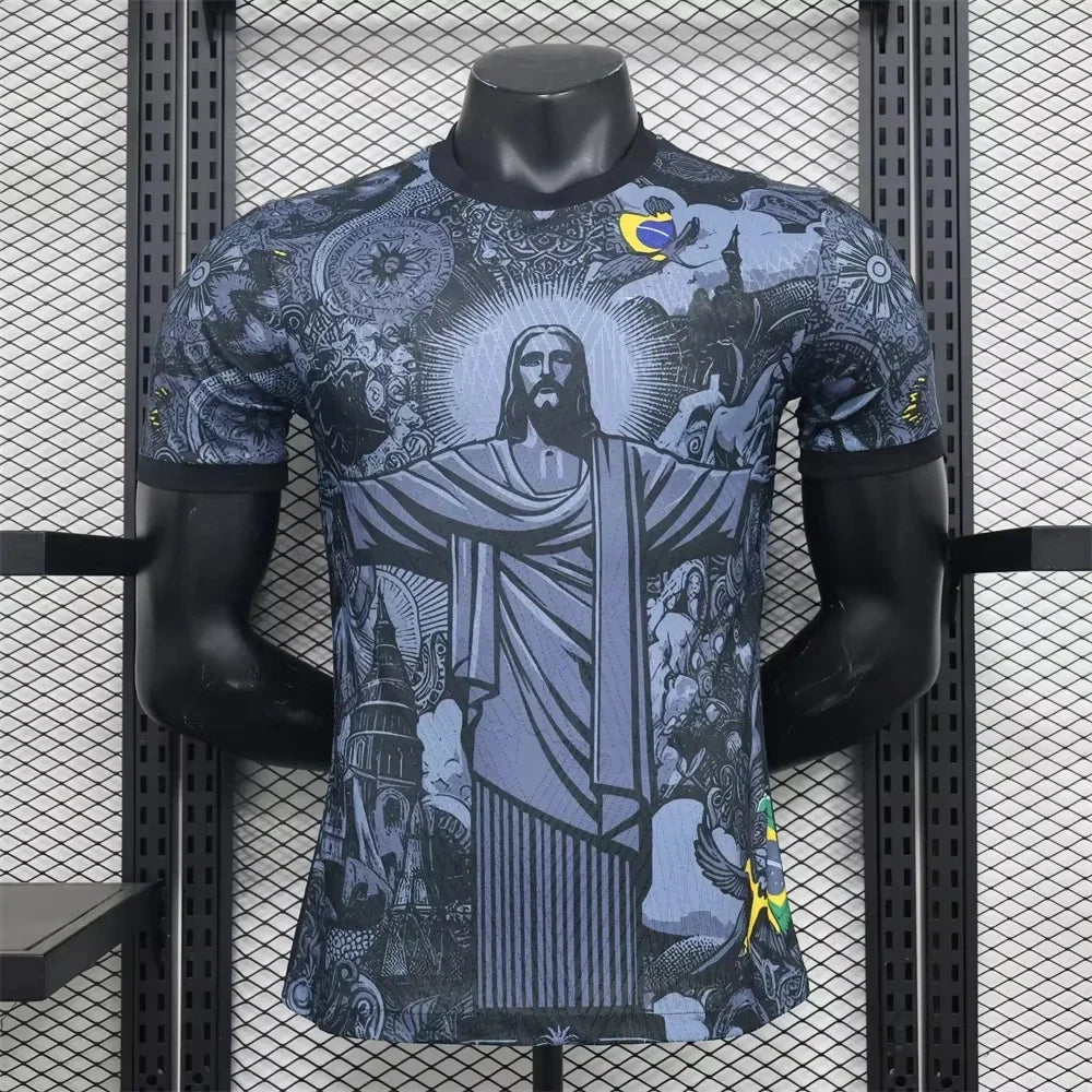 Summer Football Training Top Brazil Special Edition Jesus Black Grey Football Jersey Adult Children Outdoor Men Tshirts
