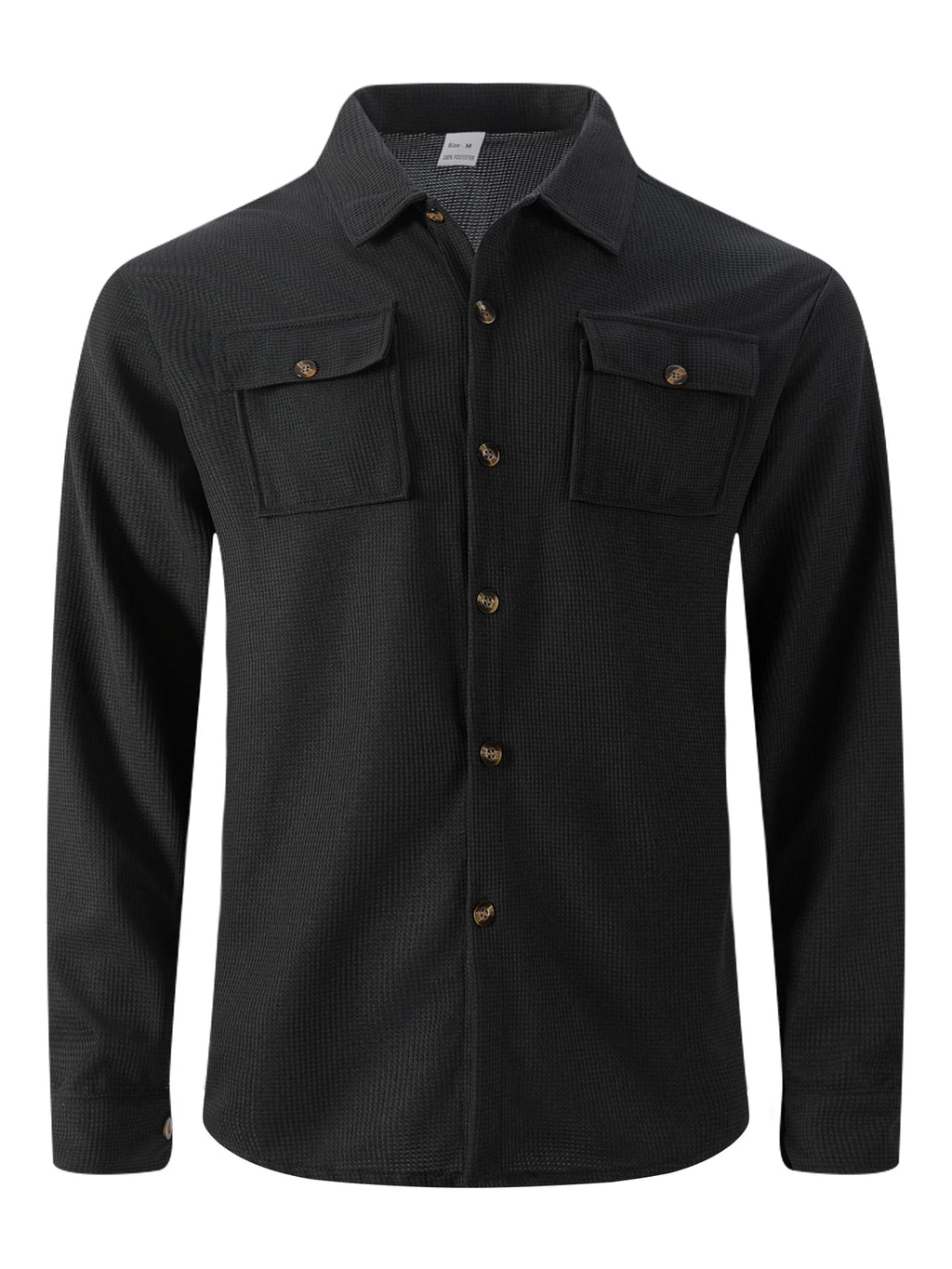 Men's Waffle Knit Button Down Shirt - Casual Long Sleeve Turn Down Collar Chest Pocket Work Shirt