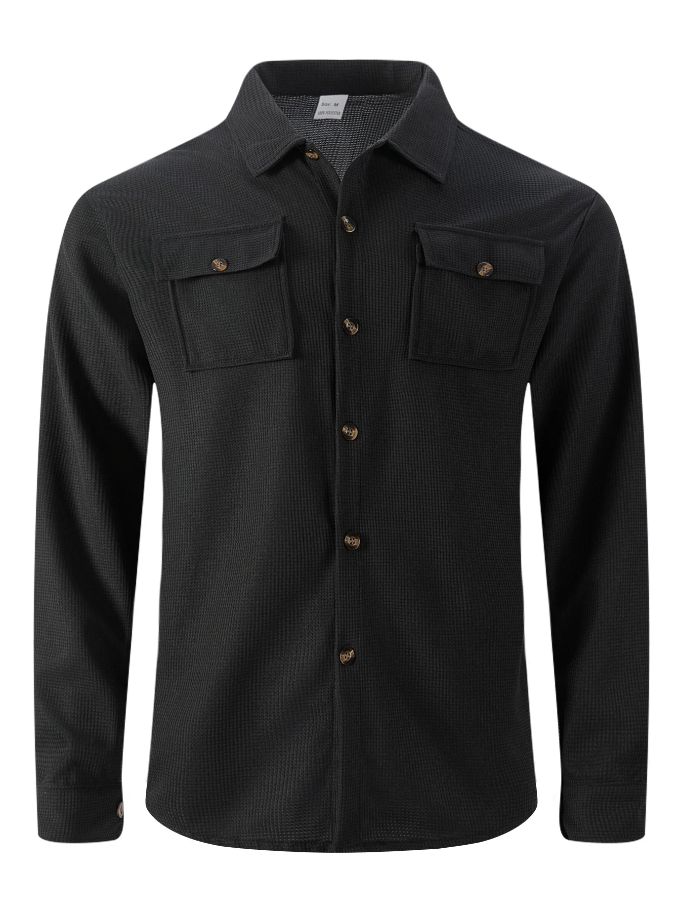 Men's Waffle Knit Button Down Shirt - Casual Long Sleeve Turn Down Collar Chest Pocket Work Shirt
