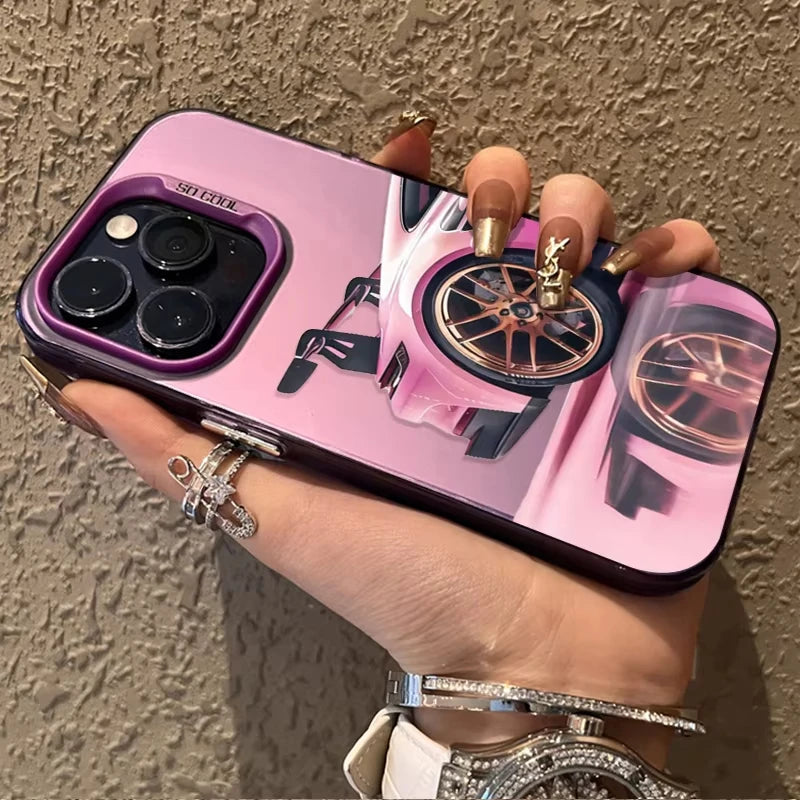 Cool Purple Sports Car SPEED Print Phone Case For iPhone 17 16 15 14 13 12 11 Pro Max JDM Racing Style Wrap Phone Cover For Men