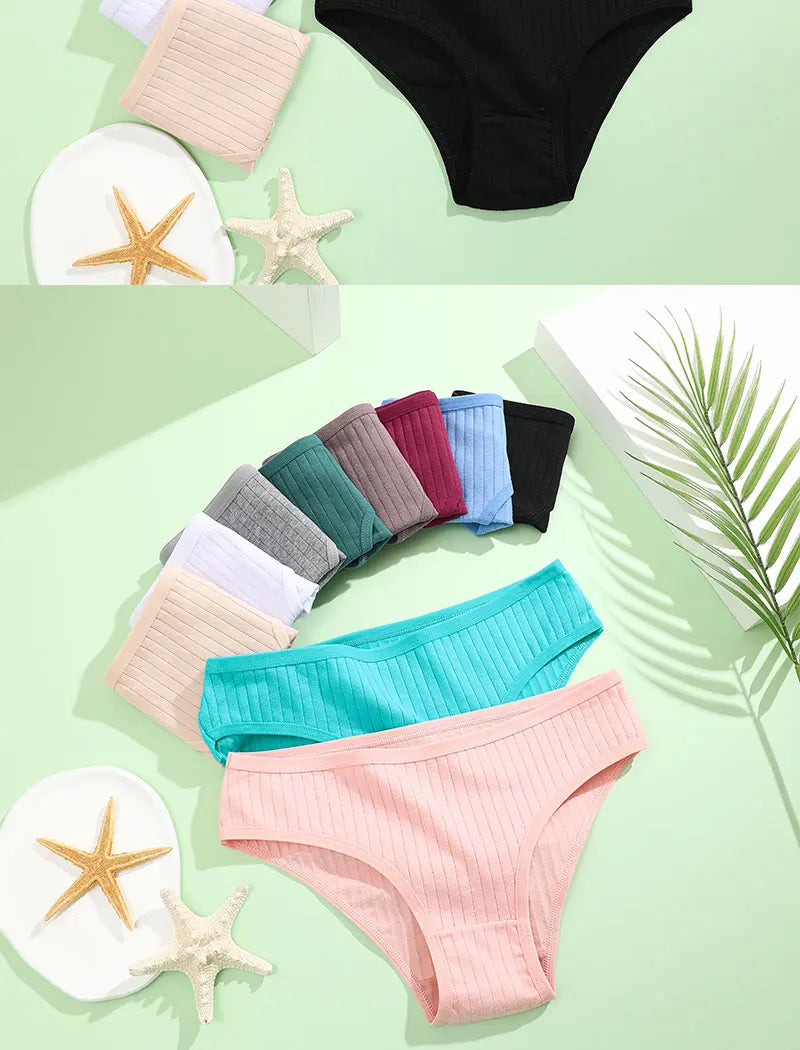 4PCS/SET Women's Cotton Panties Sexy Soft Striped Underpants Solid Color Briefs Female Comfortable Stretch Lingerie M-XL