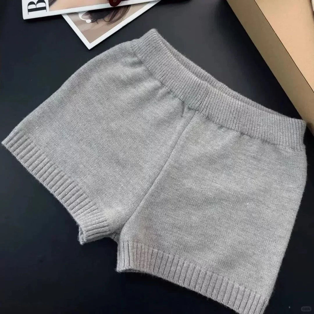 High-Waisted Elastic Knit Shorts Women's Anti-Exposure Outerwear Warm Pants Base Layer Thermal Pants Harajuku Vintage Y2K Shorts