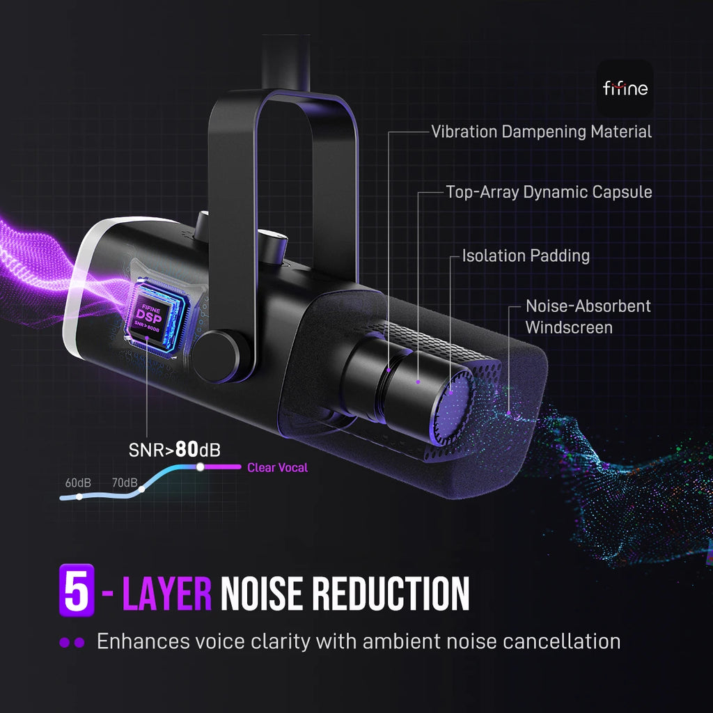 FIFINE USB/XLR Dynamic Microphone with RGB Control/Headphone jack/Mute,MIC for PC Gaming Recording Streaming AmpliGame-AM8