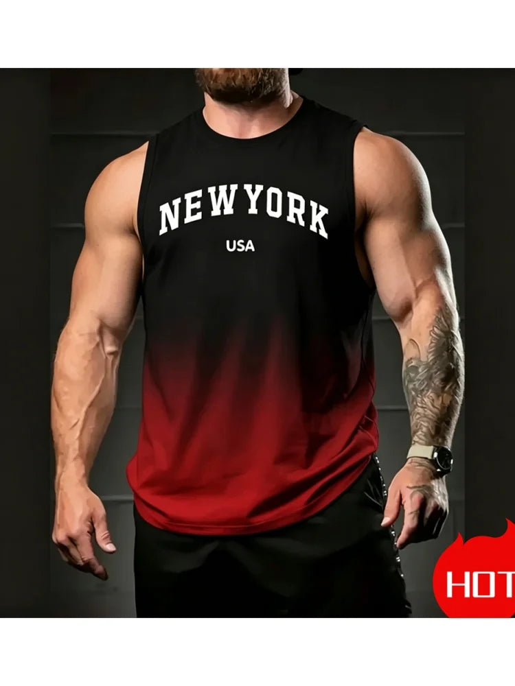 Gradient Men's sleeveless T-shirt New York  Print tank tops Tee Fashion Casual Men vest Pullover Simple Oversize T-Shirt For Men