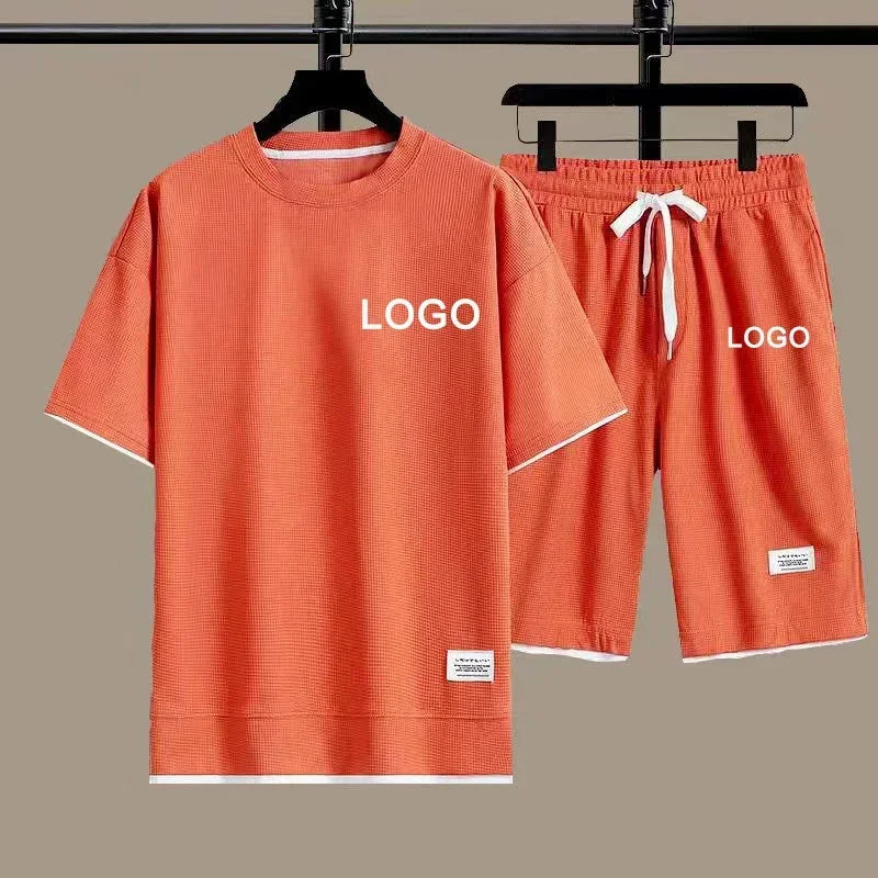 Customized Printed T-shirt Short Pants 2-Piece Suit Men Summer Fashion Short Sleeve Tracksuit Set Shorts Streetwear Tee Tops