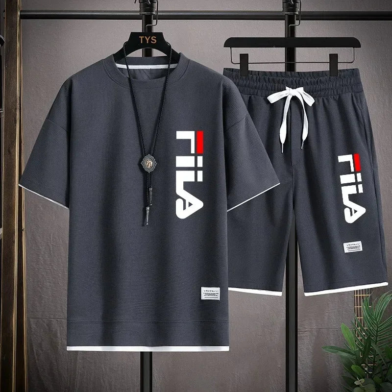 Men's breathable suit, short-sleeved hooded shirt with shorts, two-piece set, casual and fashionable men's clothing