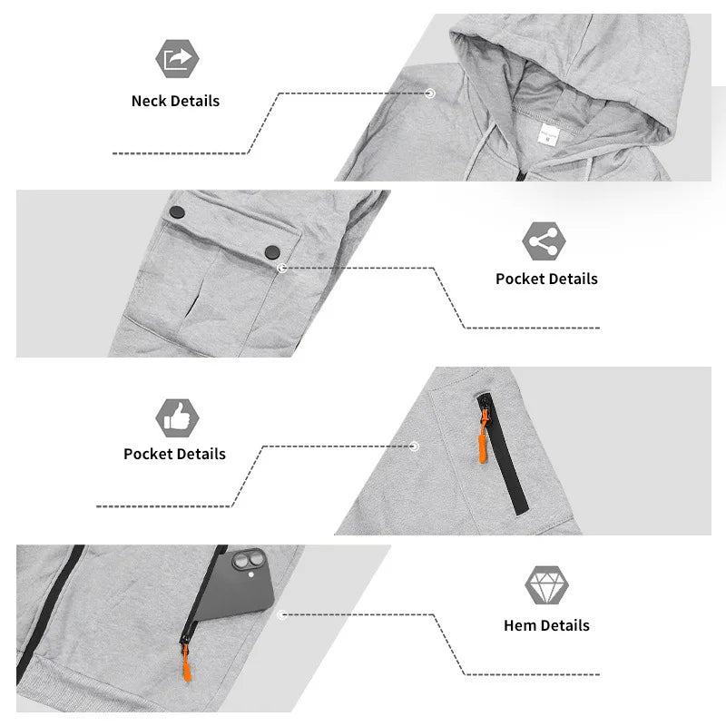 Men's Full Zip Hooded Tracksuit 2 Piece Set Casual Cargo Pocket Jogger Suit Outdoor Sports Hoodie And Pants Set