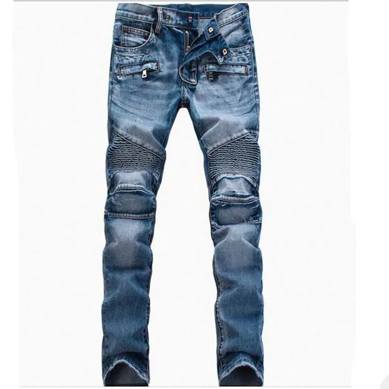 2021 New Fashion Mens Moto Biker Straight Jeans Spring Autumn Punk Streetwear Trouers Casual Denim Designer Pants Size 28-42